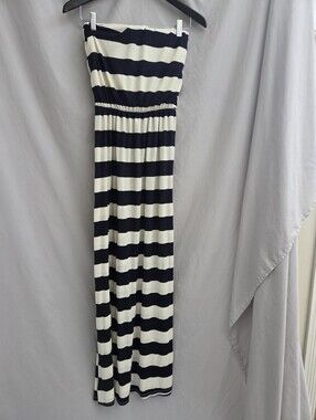Striped Strapless Maxi Dress in Navy and White